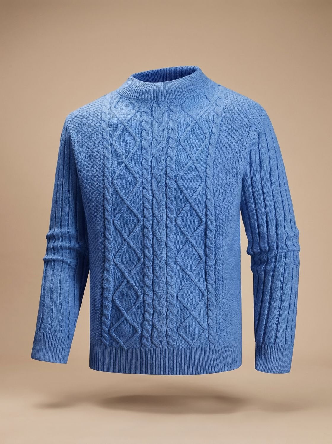 Jersey de punto trenzado para hombre, de corte regular y cuello falso
