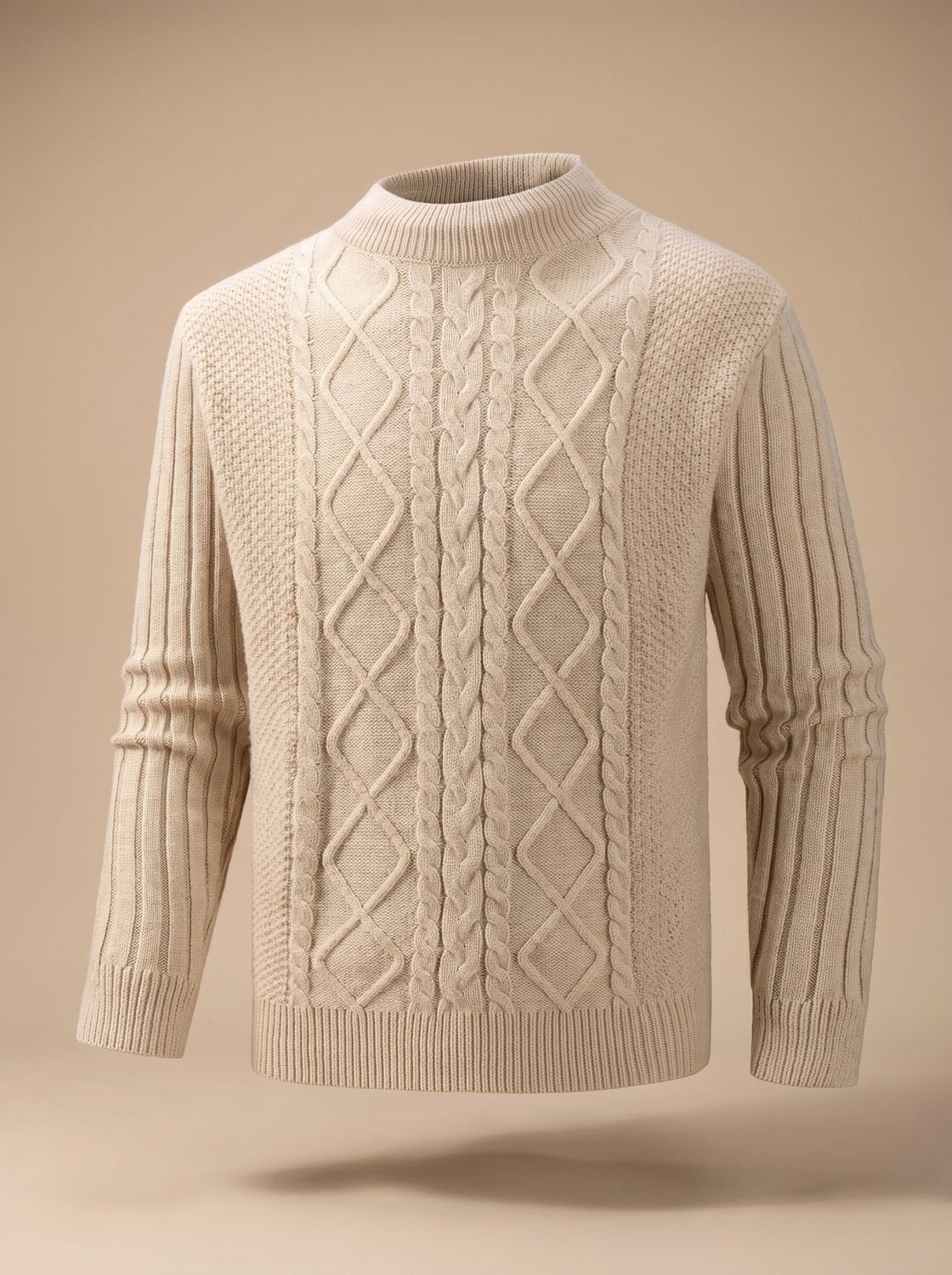 Jersey de punto trenzado para hombre, de corte regular y cuello falso