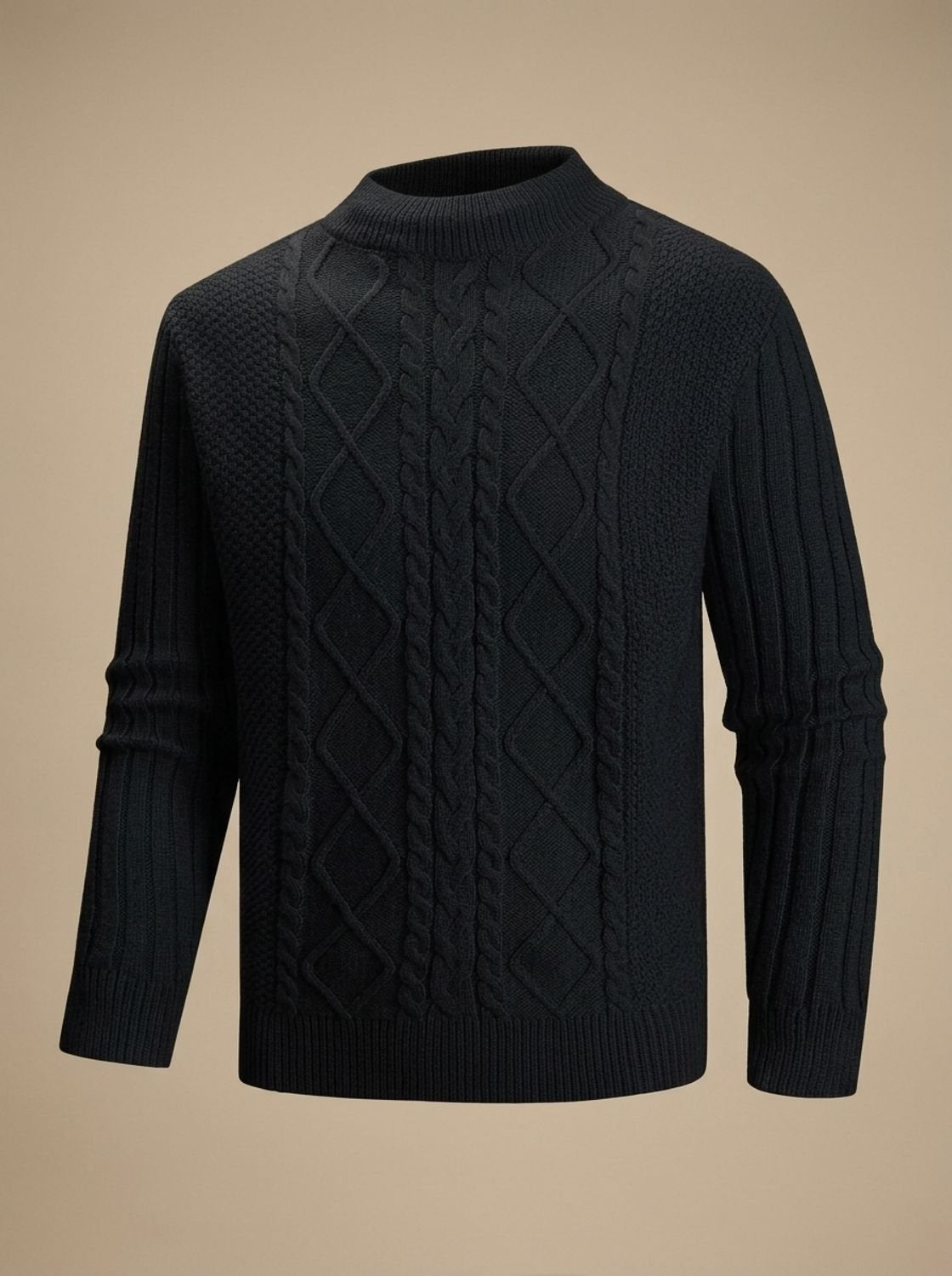 Jersey de punto trenzado para hombre, de corte regular y cuello falso