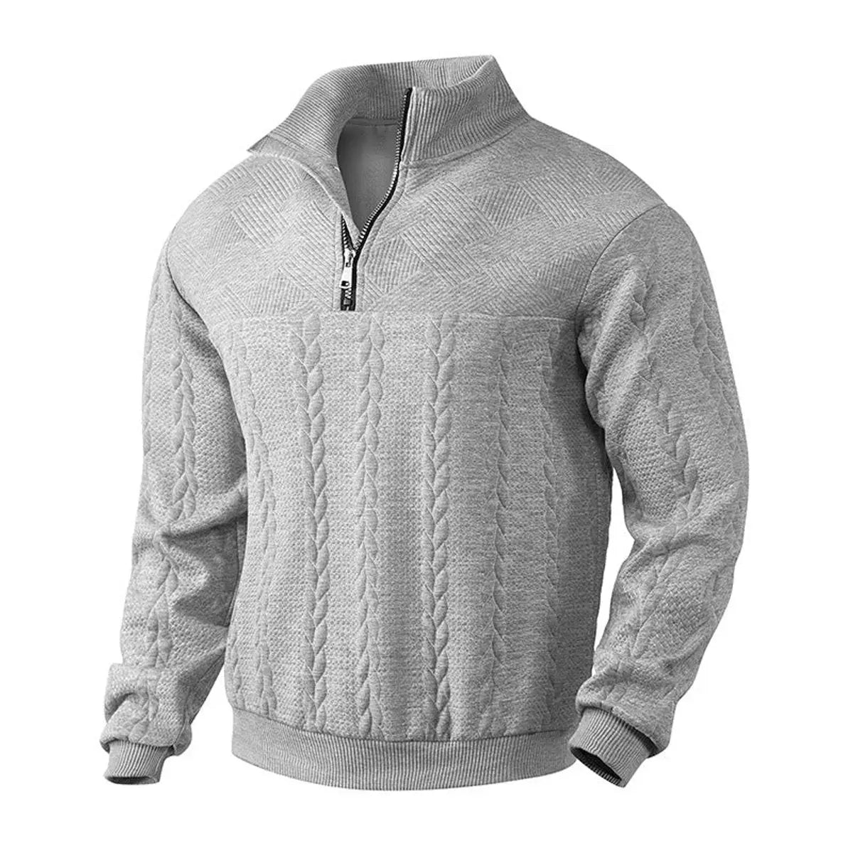 Jersey de punto trenzado para hombre, con medio cierre