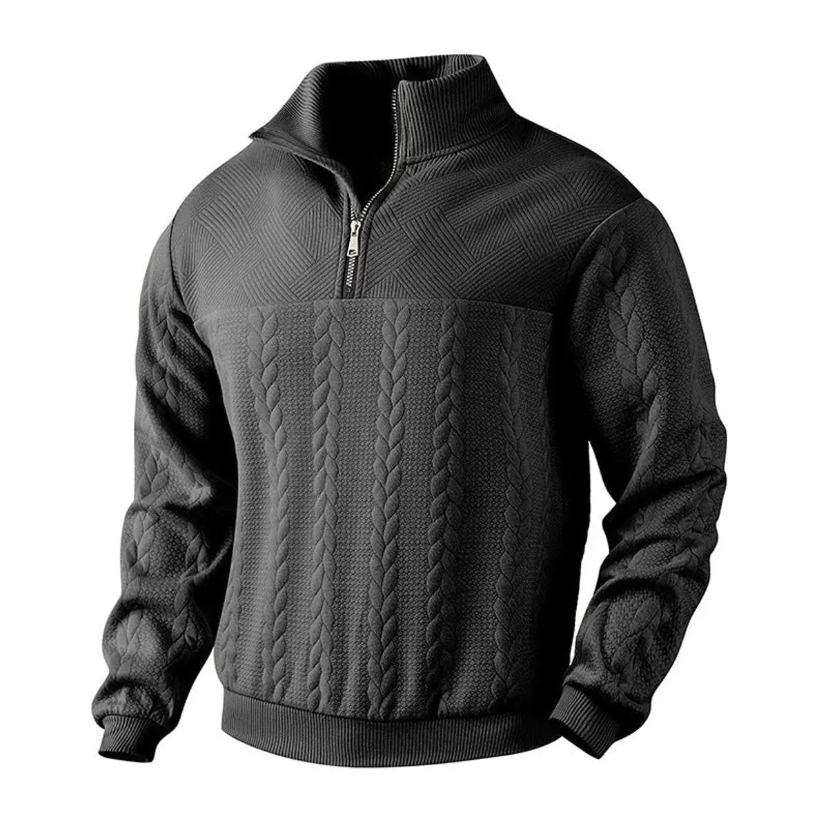 Jersey de punto trenzado para hombre, con medio cierre