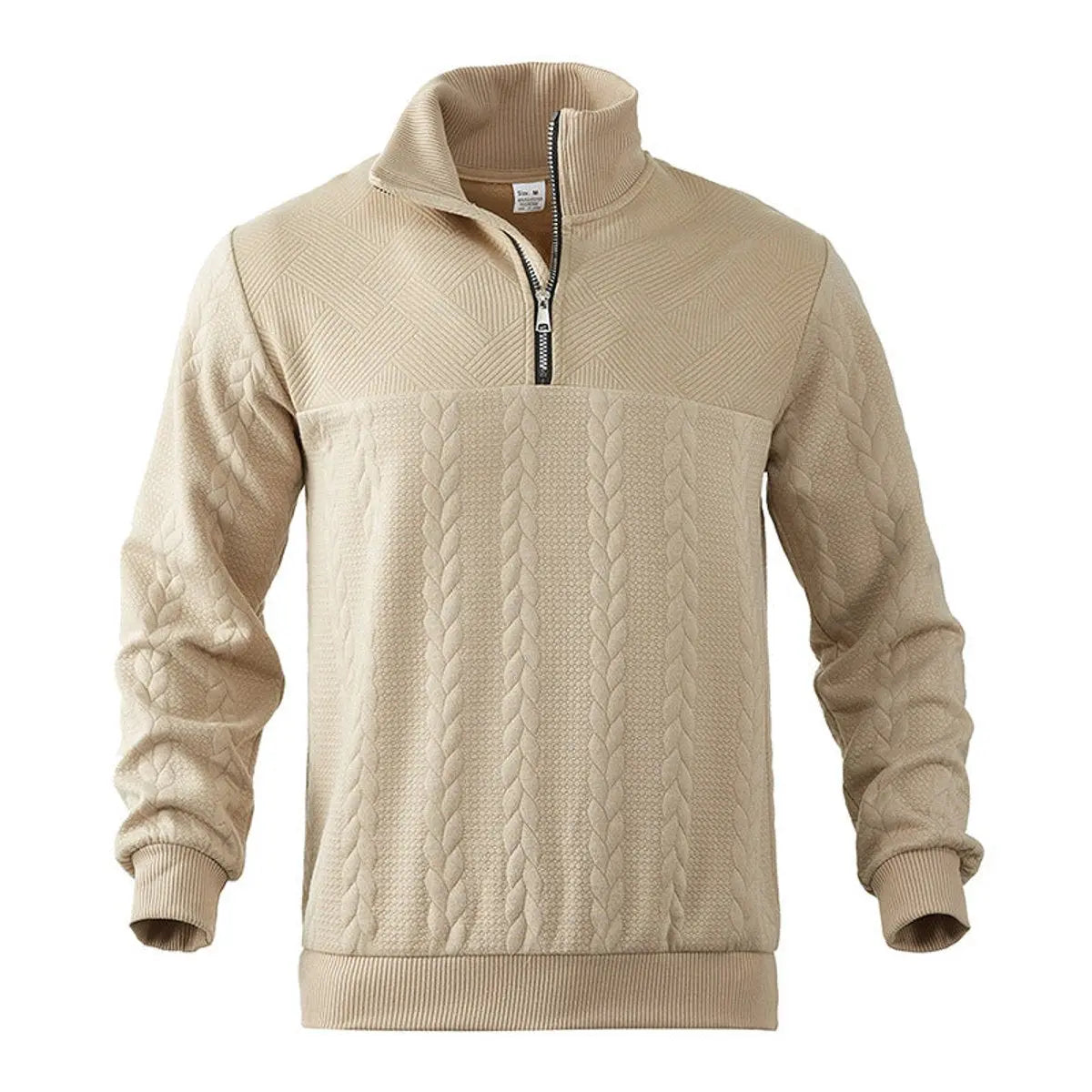 Jersey de punto trenzado para hombre, con medio cierre