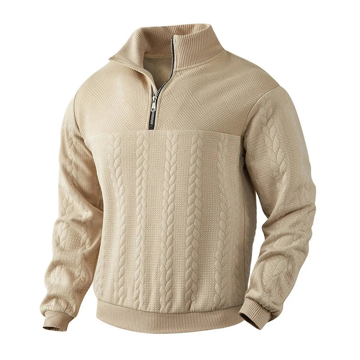 Jersey de punto trenzado para hombre, con medio cierre