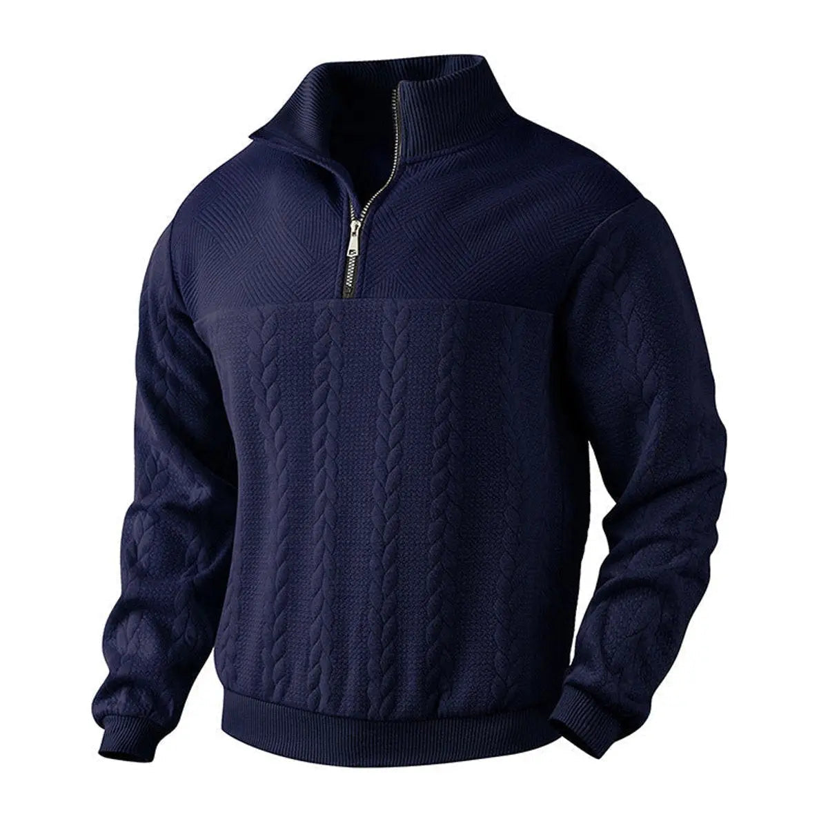 Jersey de punto trenzado para hombre, con medio cierre