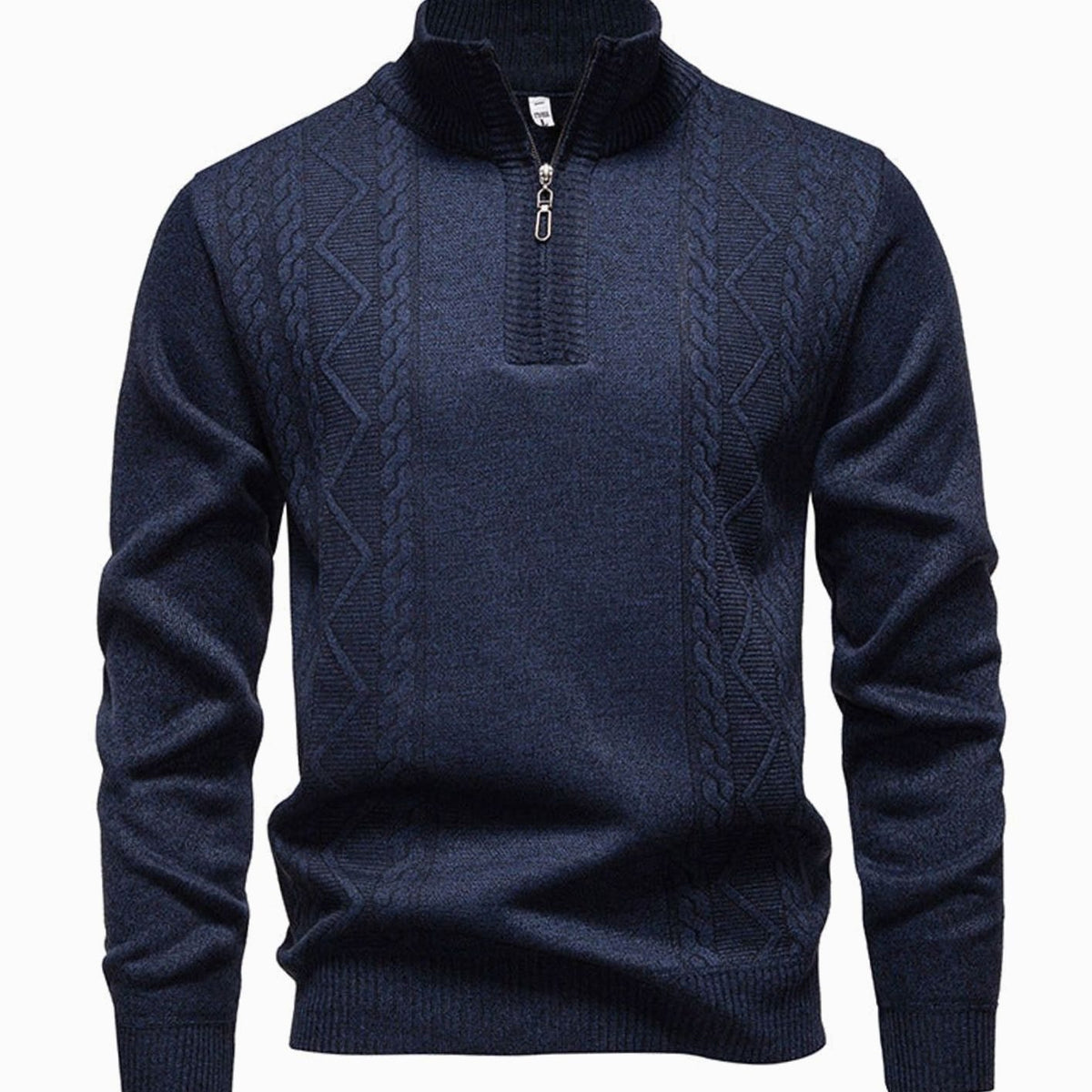 Jersey de punto trenzado para hombre, con medio cierre y cuello alto