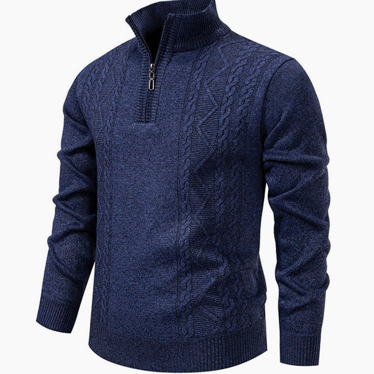 Jersey de punto trenzado para hombre, con medio cierre y cuello alto