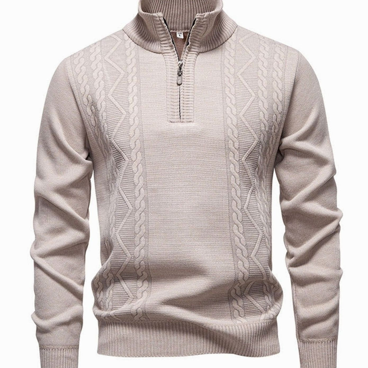 Jersey de punto trenzado para hombre, con medio cierre y cuello alto