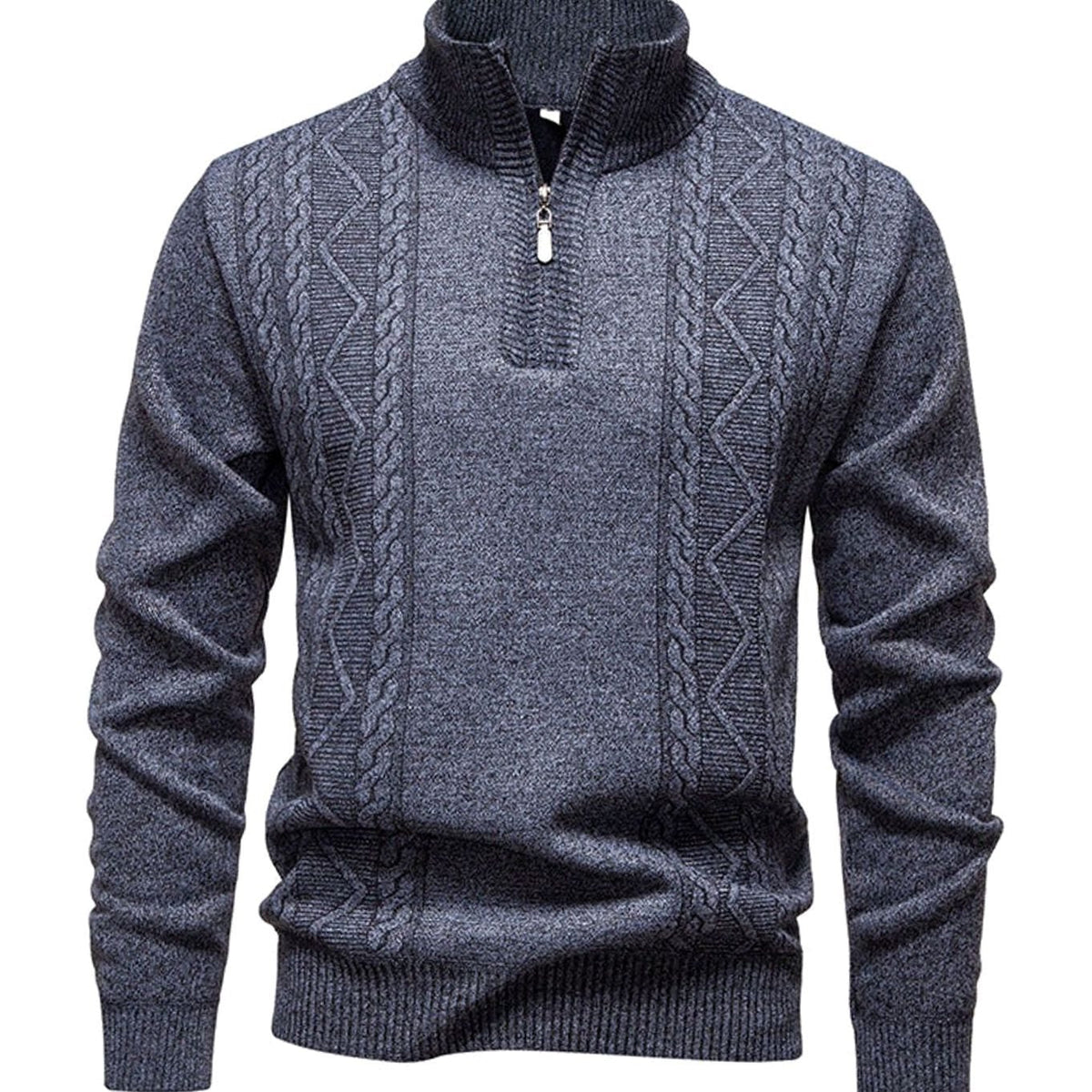 Jersey de punto trenzado para hombre, con medio cierre y cuello alto
