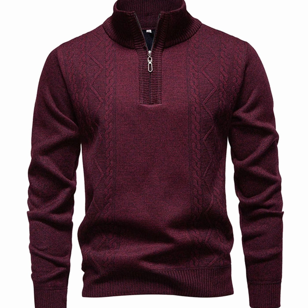 Jersey de punto trenzado para hombre, con medio cierre y cuello alto