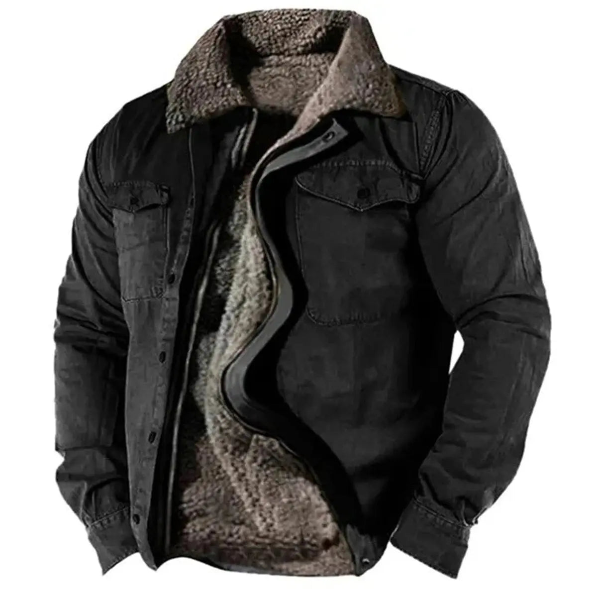 Camisa-chaqueta de estilo western para hombre, con forro de sherpa