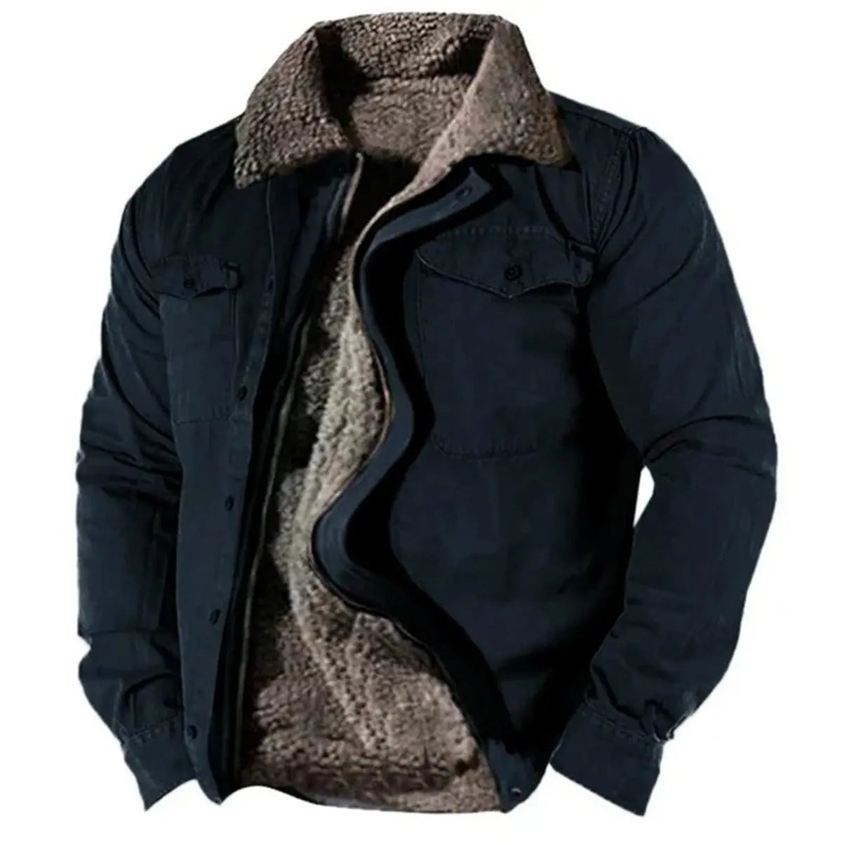 Camisa-chaqueta de estilo western para hombre, con forro de sherpa