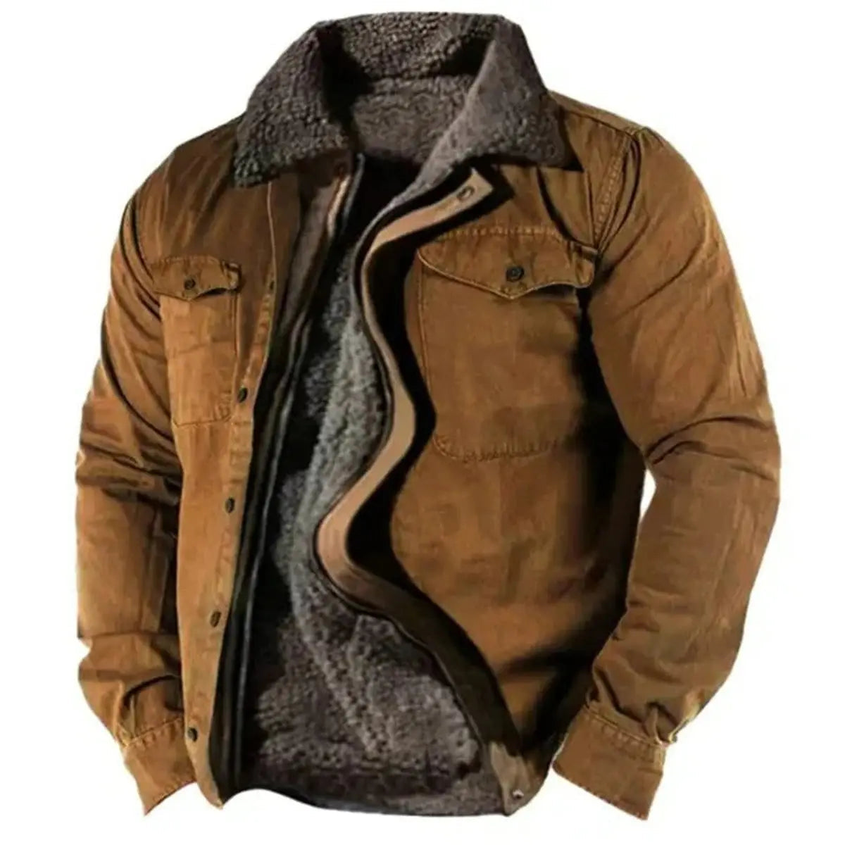 Camisa-chaqueta de estilo western para hombre, con forro de sherpa