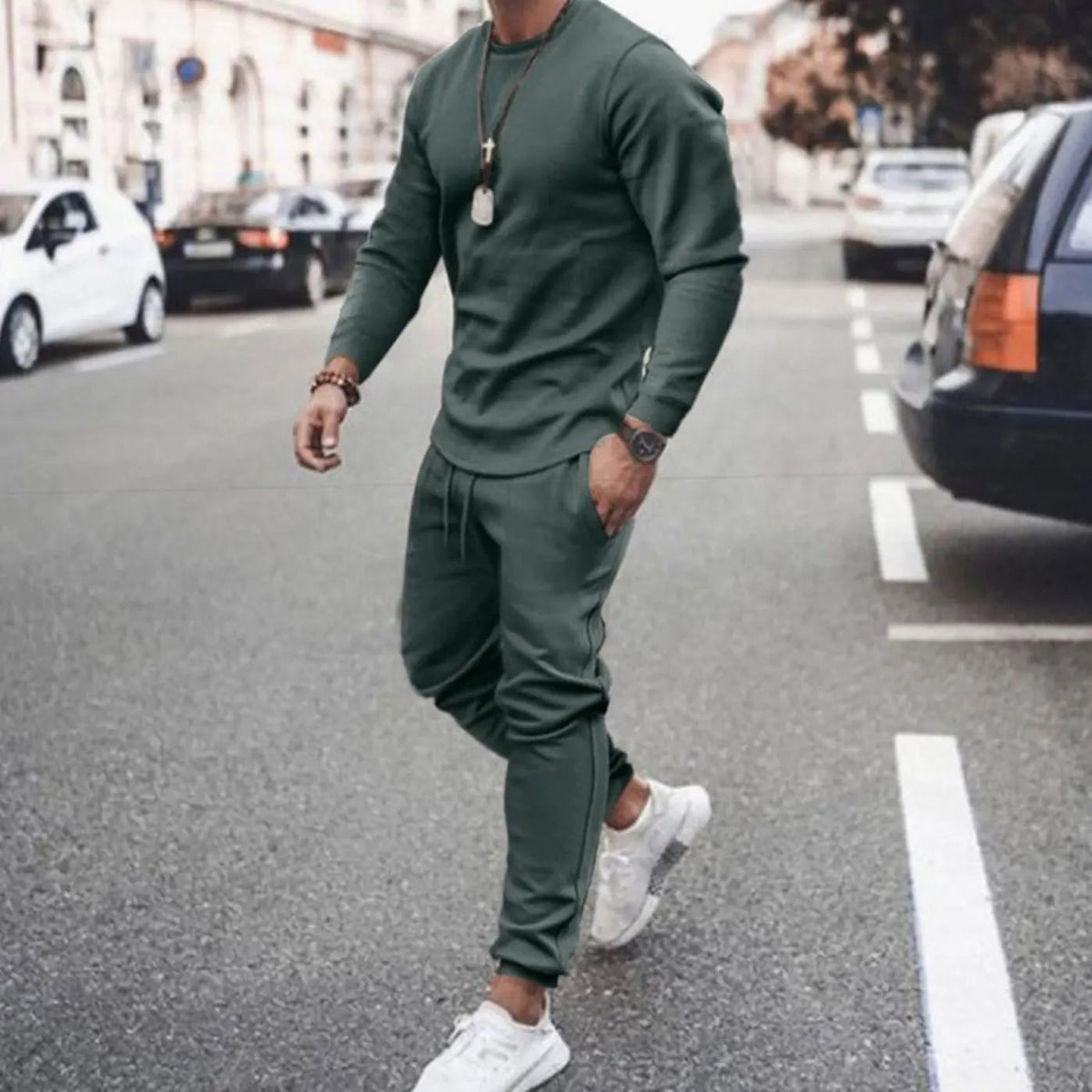 Conjunto informal de chándal de dos piezas para hombre, con manga larga y pantalón jogger
