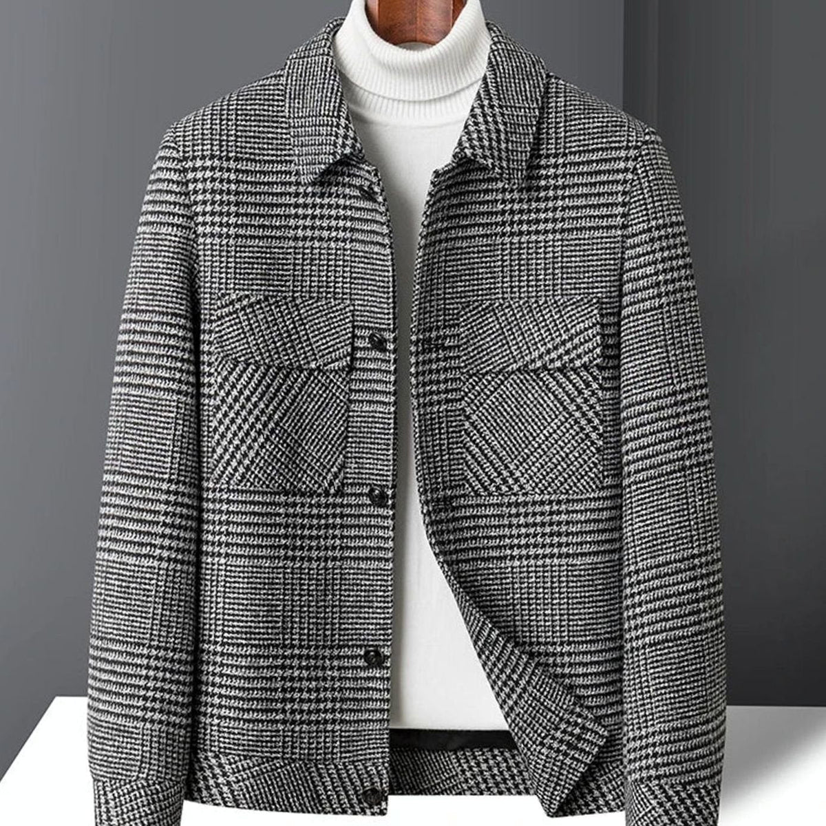 Sobrecamisa de mezcla de lana para hombre, de cuadros y con botones