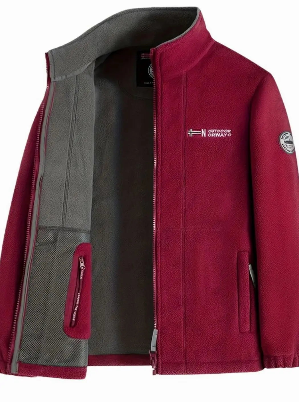 Chaqueta de forro polar para exteriores con cierre completo para hombre, cuello alto