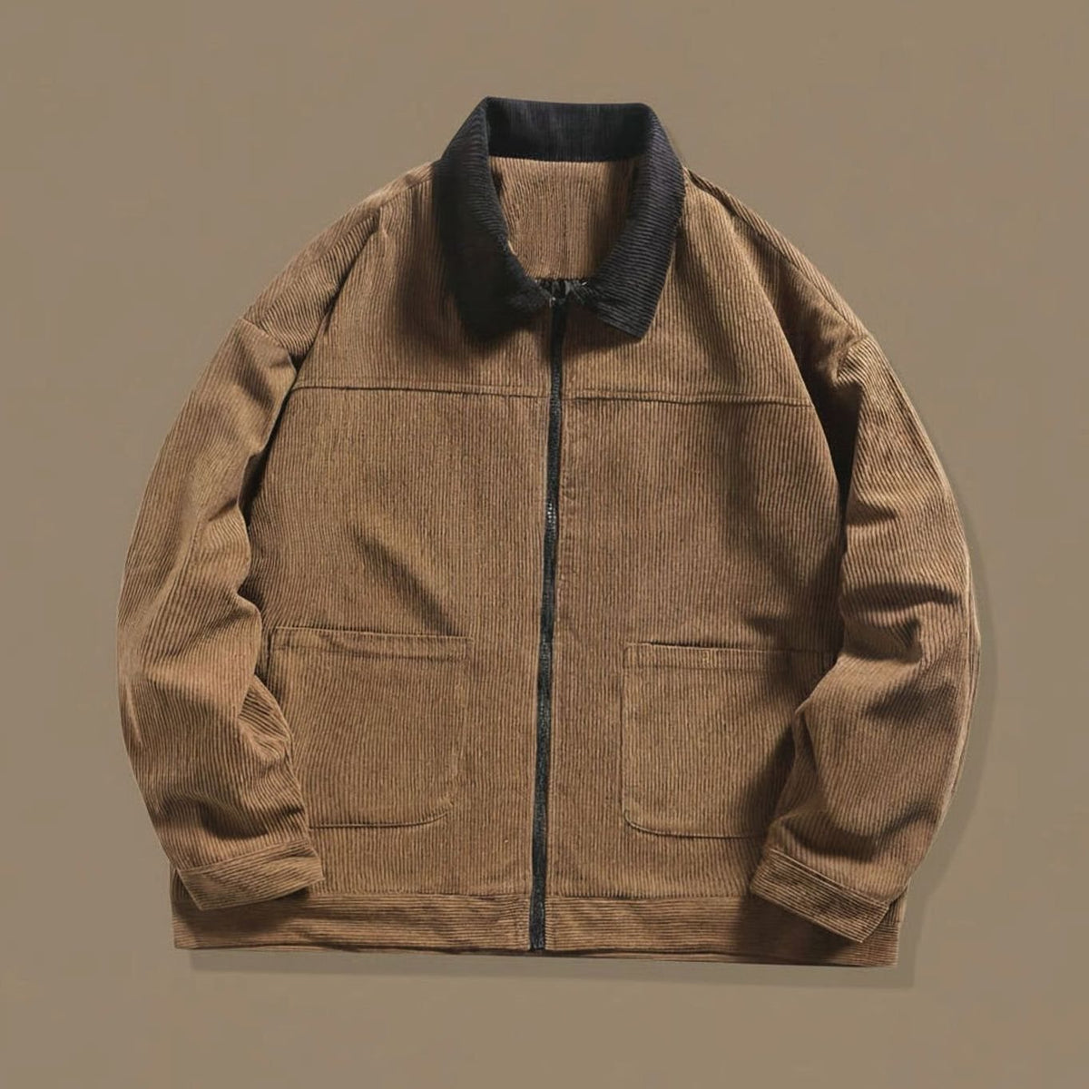 Chaqueta Harrington de pana para hombre, con cuello en contraste y cierre completo