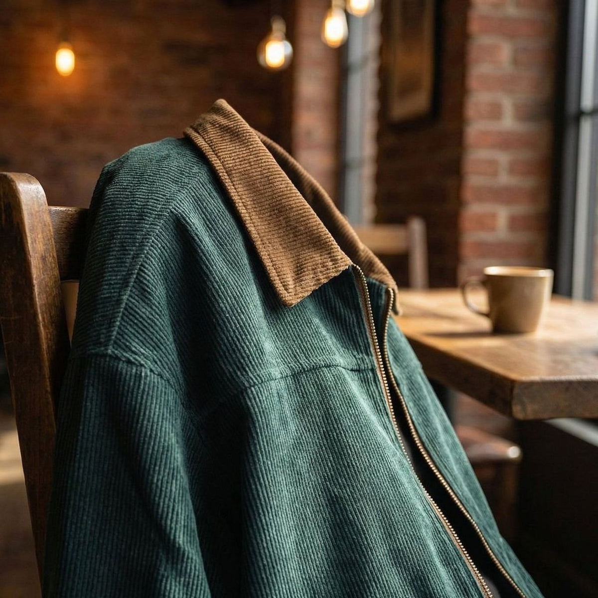 Chaqueta Harrington de pana para hombre, con cuello en contraste y cierre completo