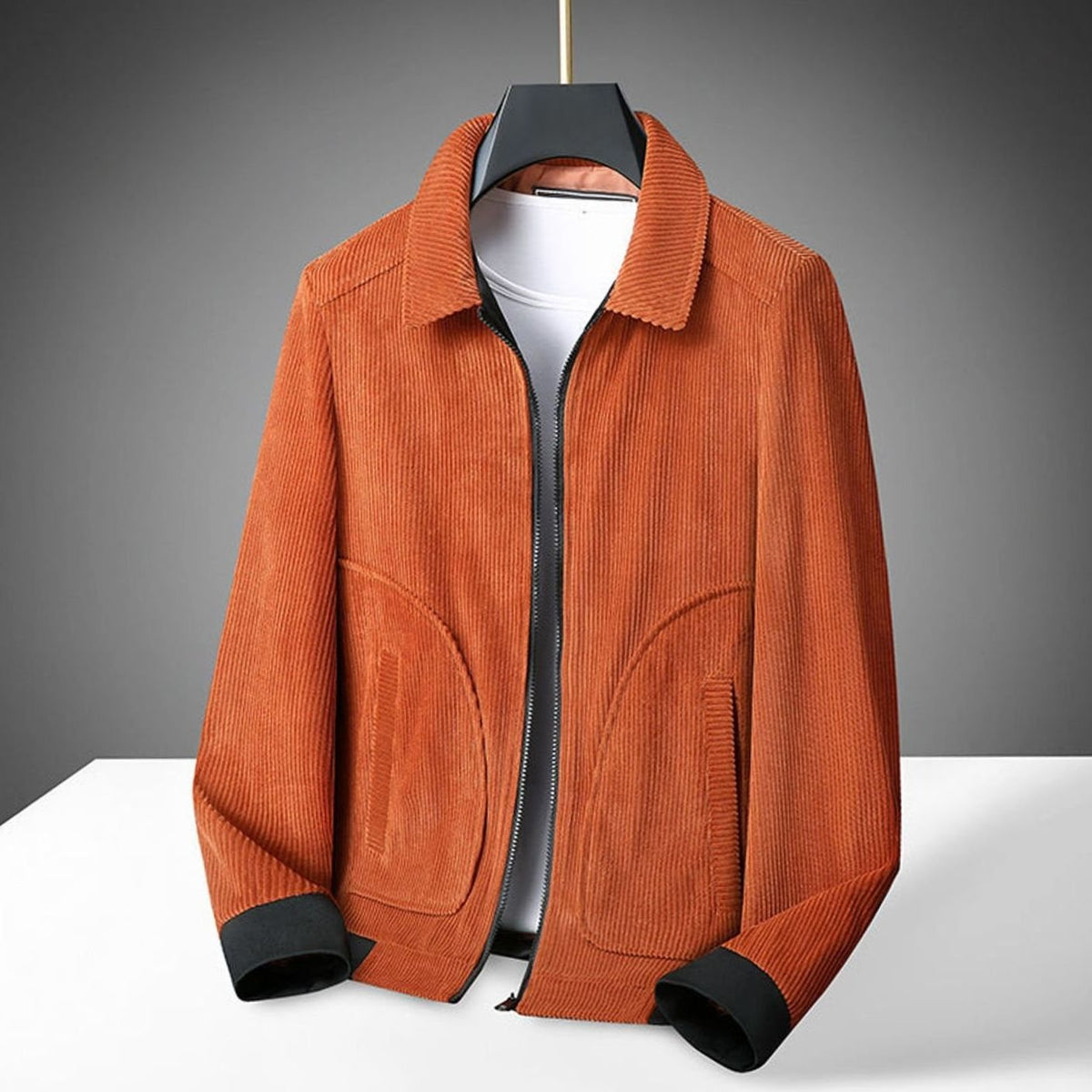 Chaqueta informal de pana para hombre, con cuello y cierre