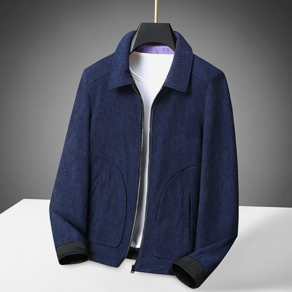 Chaqueta informal de pana para hombre, con cuello y cierre