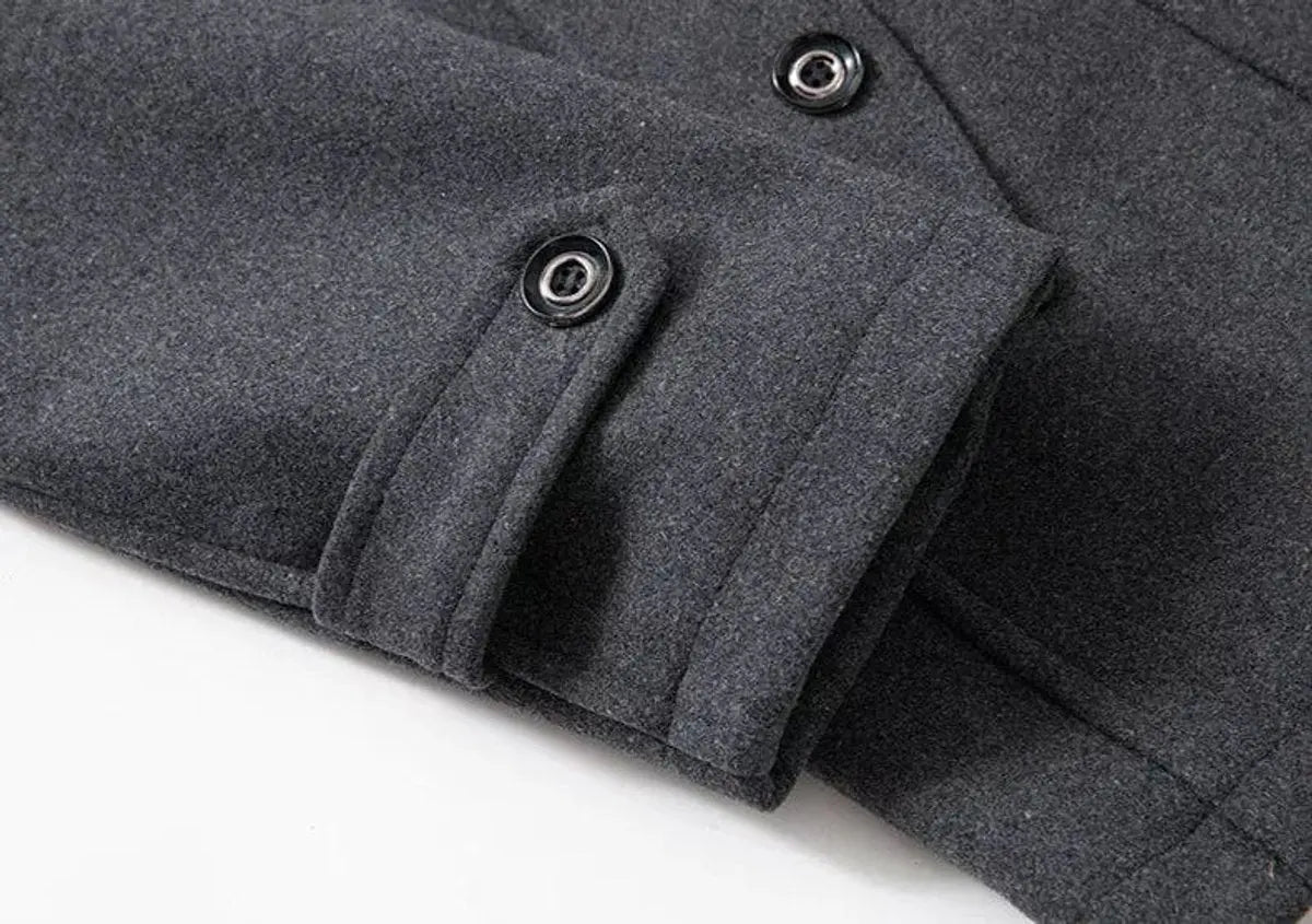 Abrigo de invierno de doble capa para hombre, mezcla de lana y cuello de punto