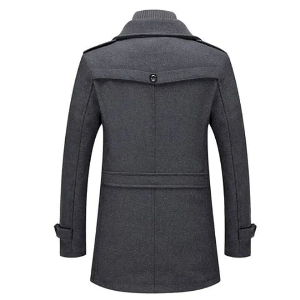 Abrigo de invierno de doble capa para hombre, mezcla de lana y cuello de punto