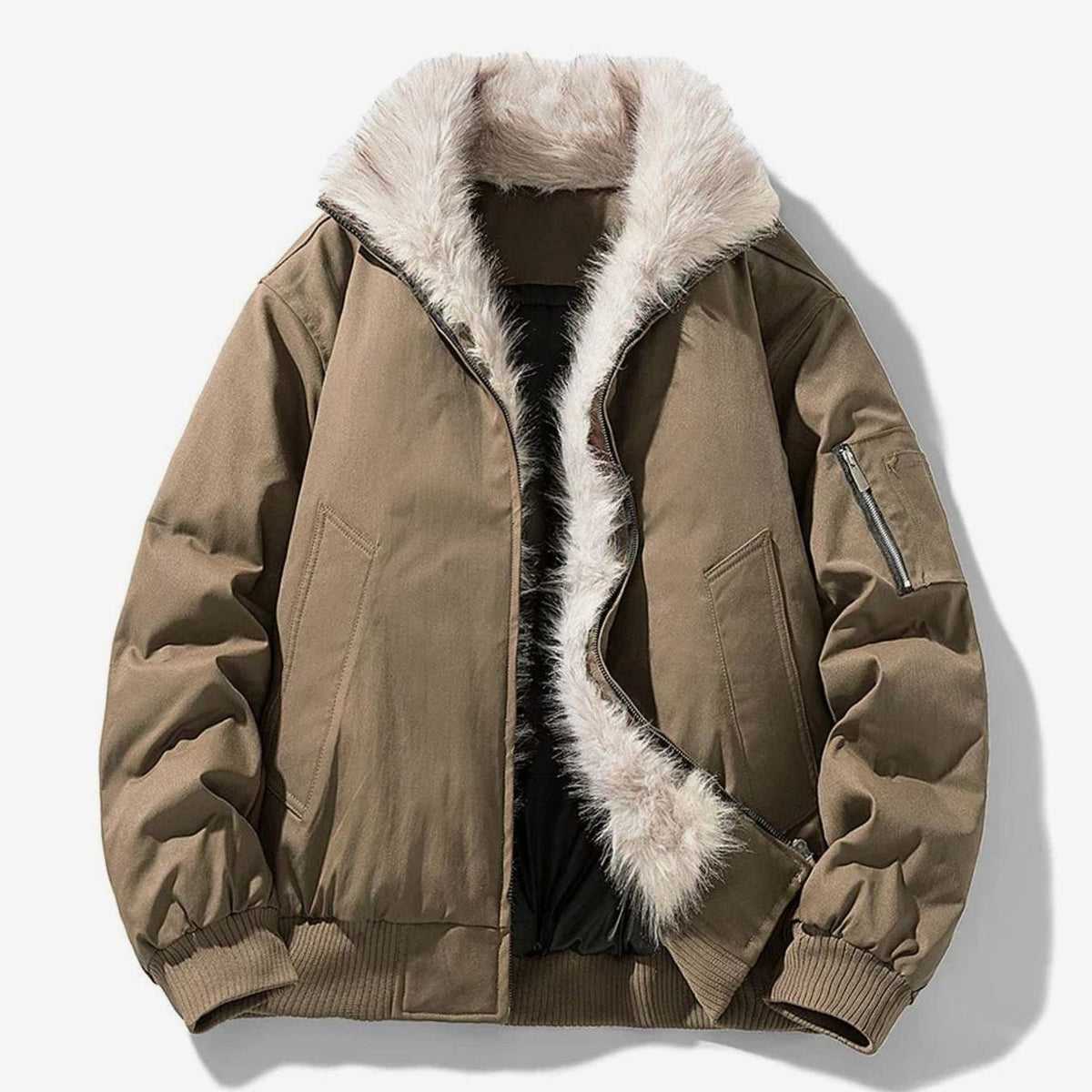 Chaqueta bomber cortavientos para hombre con forro de pelo sintético y cierre
