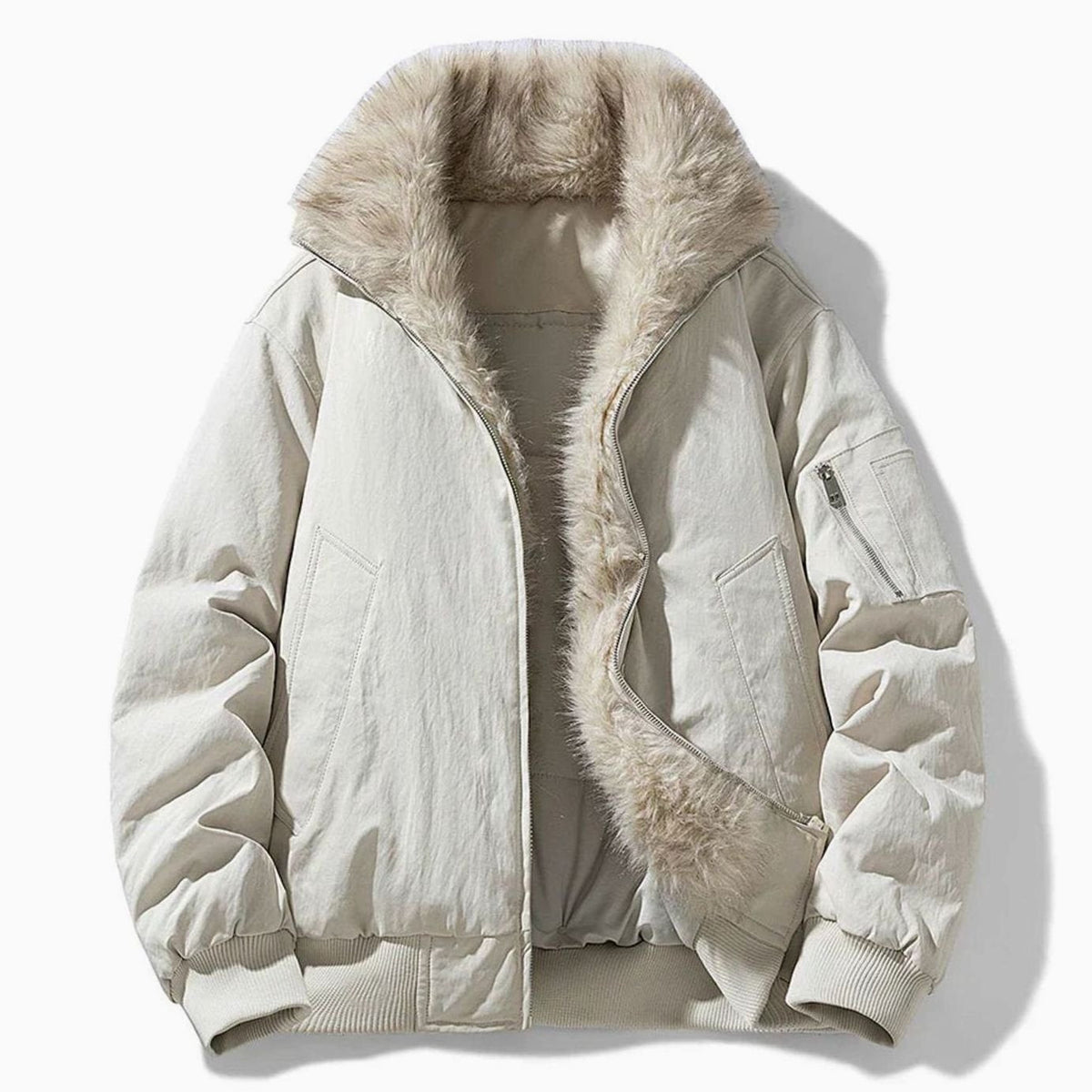 Chaqueta bomber cortavientos para hombre con forro de pelo sintético y cierre