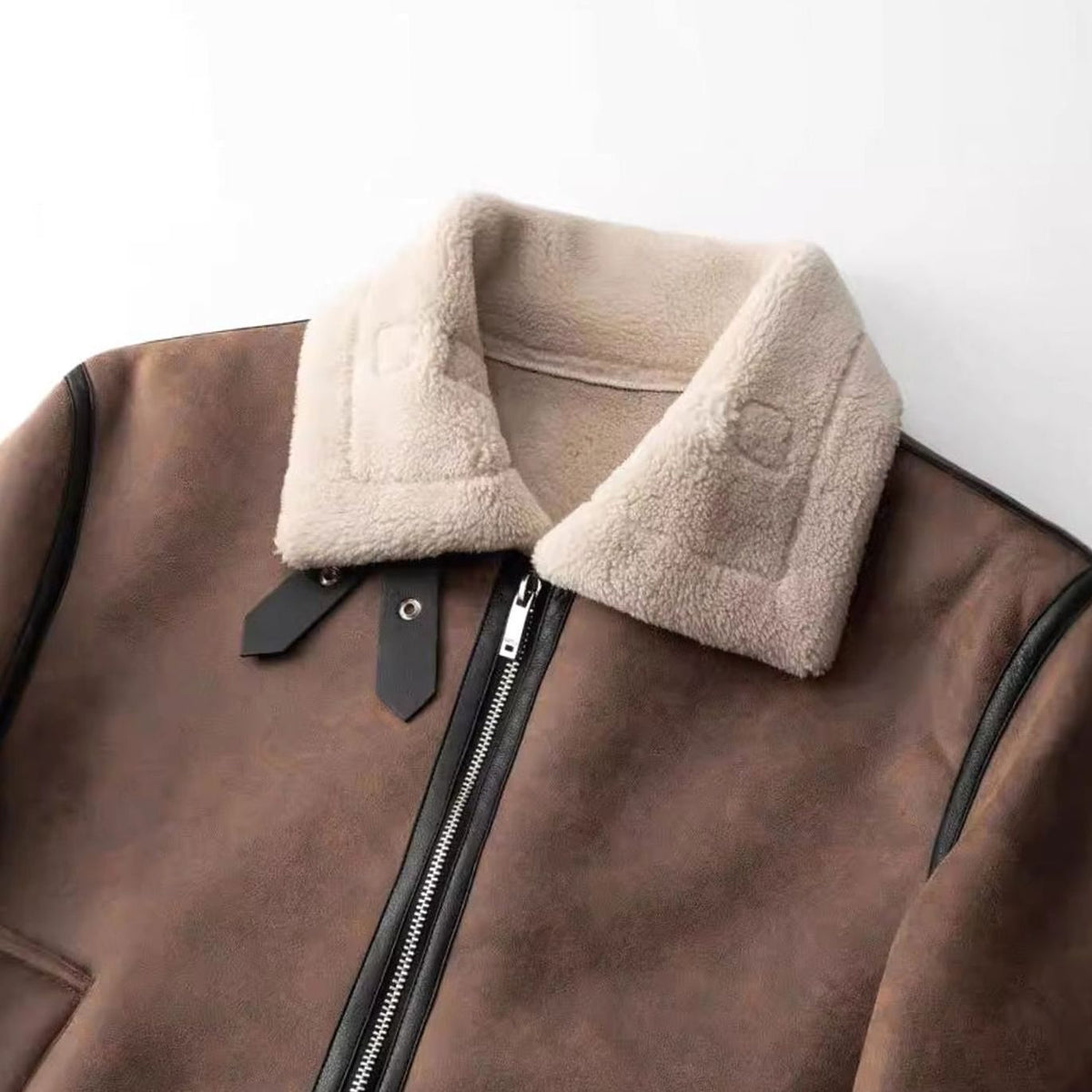 Chaqueta de aviador para hombre con forro de borreguito sintético y cierre