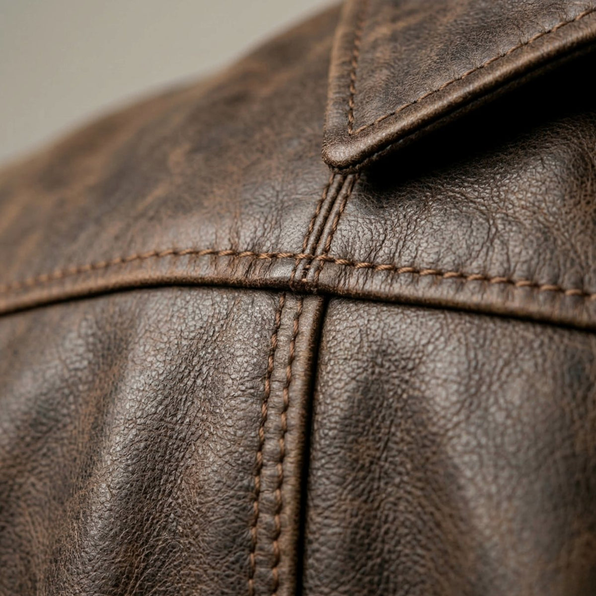 Chaqueta de cuero entallada para hombre con cierre completo y cuello estructurado