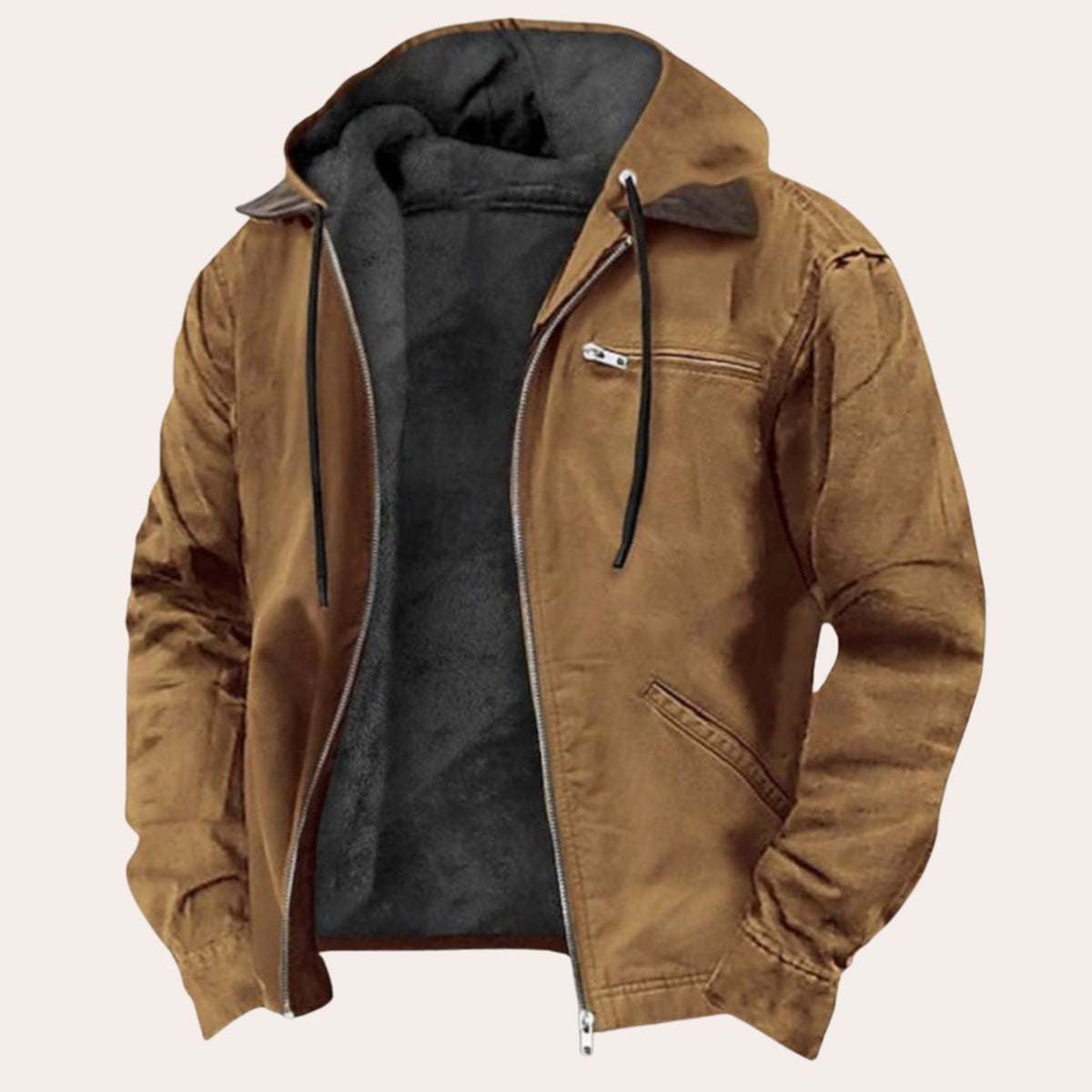 Chaqueta de algodón para hombre con capucha, forro polar y cierre completo