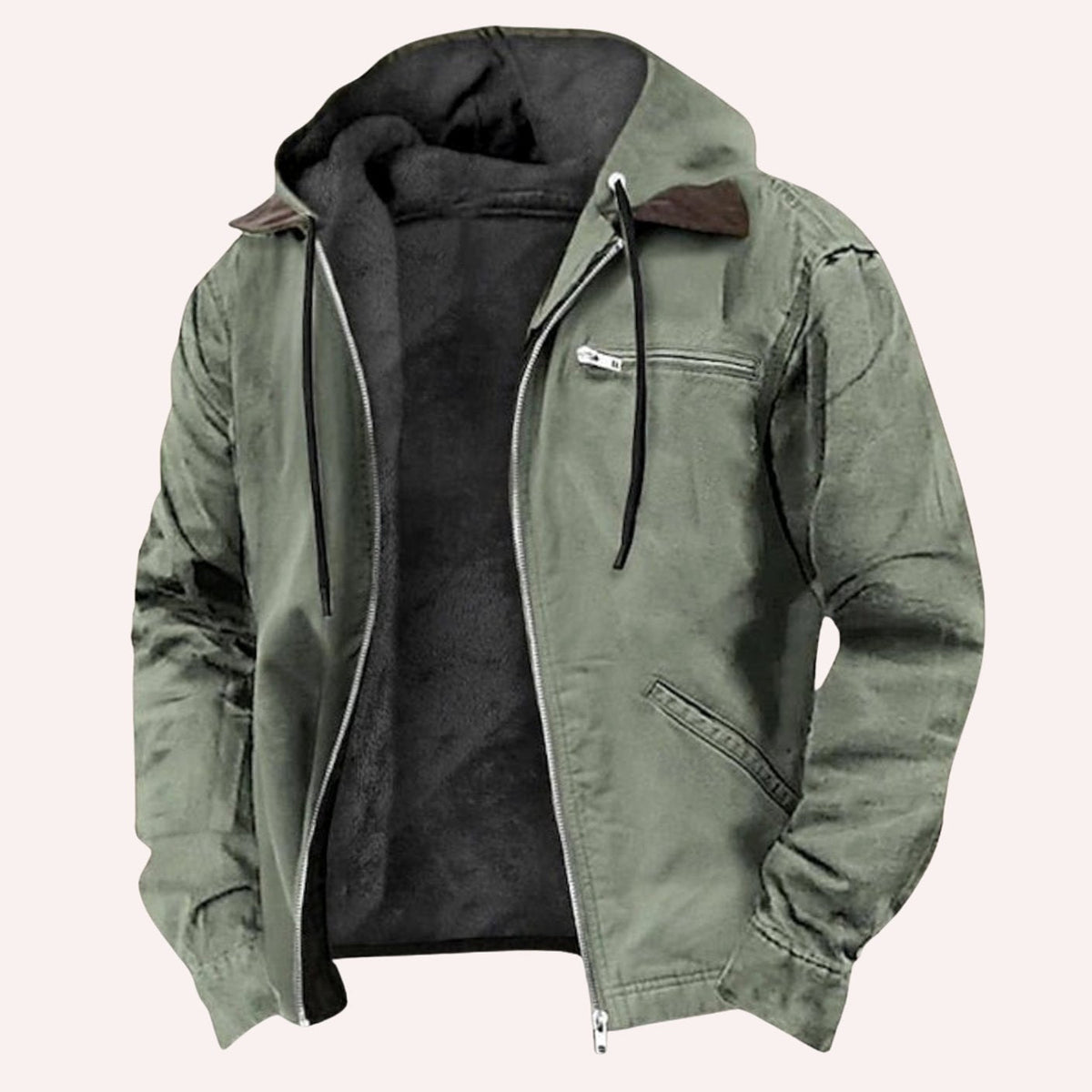 Chaqueta de algodón para hombre con capucha, forro polar y cierre completo
