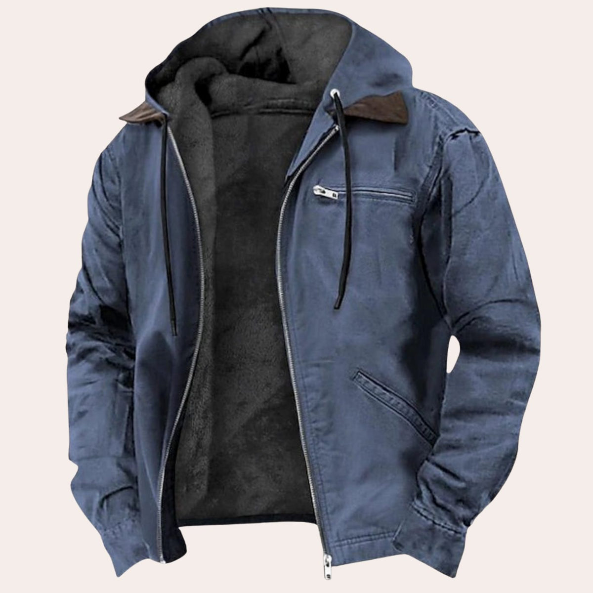 Chaqueta de algodón para hombre con capucha, forro polar y cierre completo