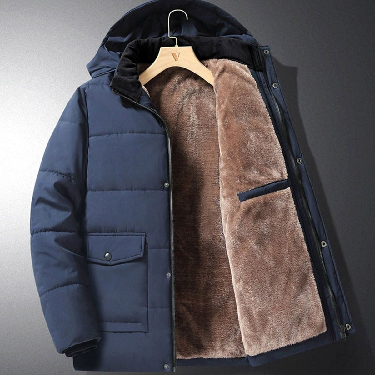 Chaqueta acolchada con capucha para hombre, con forro polar y resistente al agua