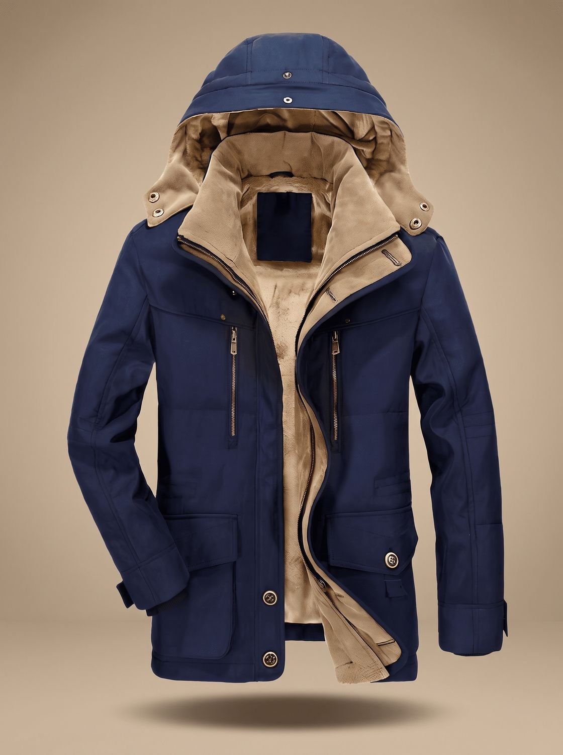 Parka de invierno para hombre con capucha, forro polar y bolsillos profundos