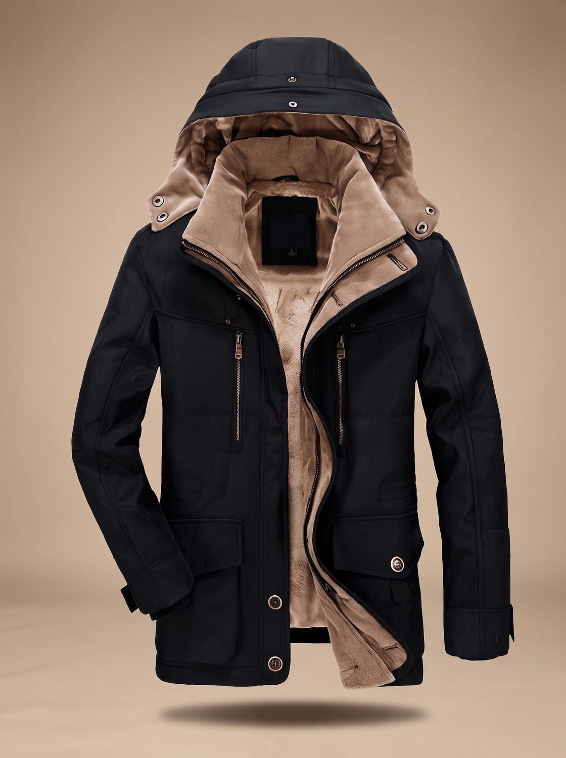 Parka de invierno para hombre con capucha, forro polar y bolsillos profundos