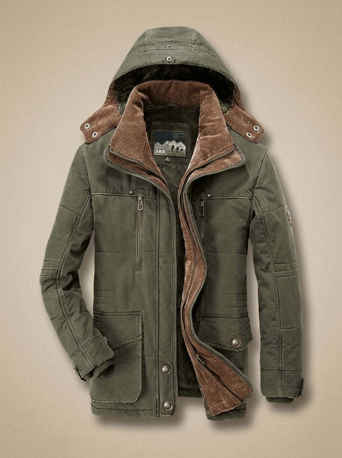 Parka de invierno para hombre con capucha, forro polar y bolsillos profundos