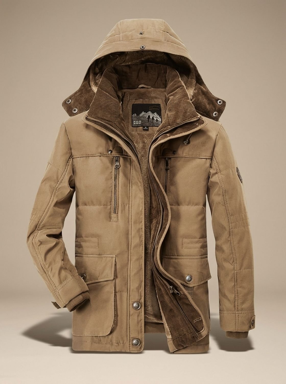 Parka de invierno para hombre con capucha, forro polar y bolsillos profundos