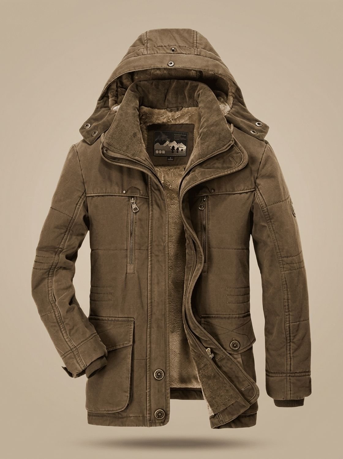 Parka de invierno para hombre con capucha, forro polar y bolsillos profundos