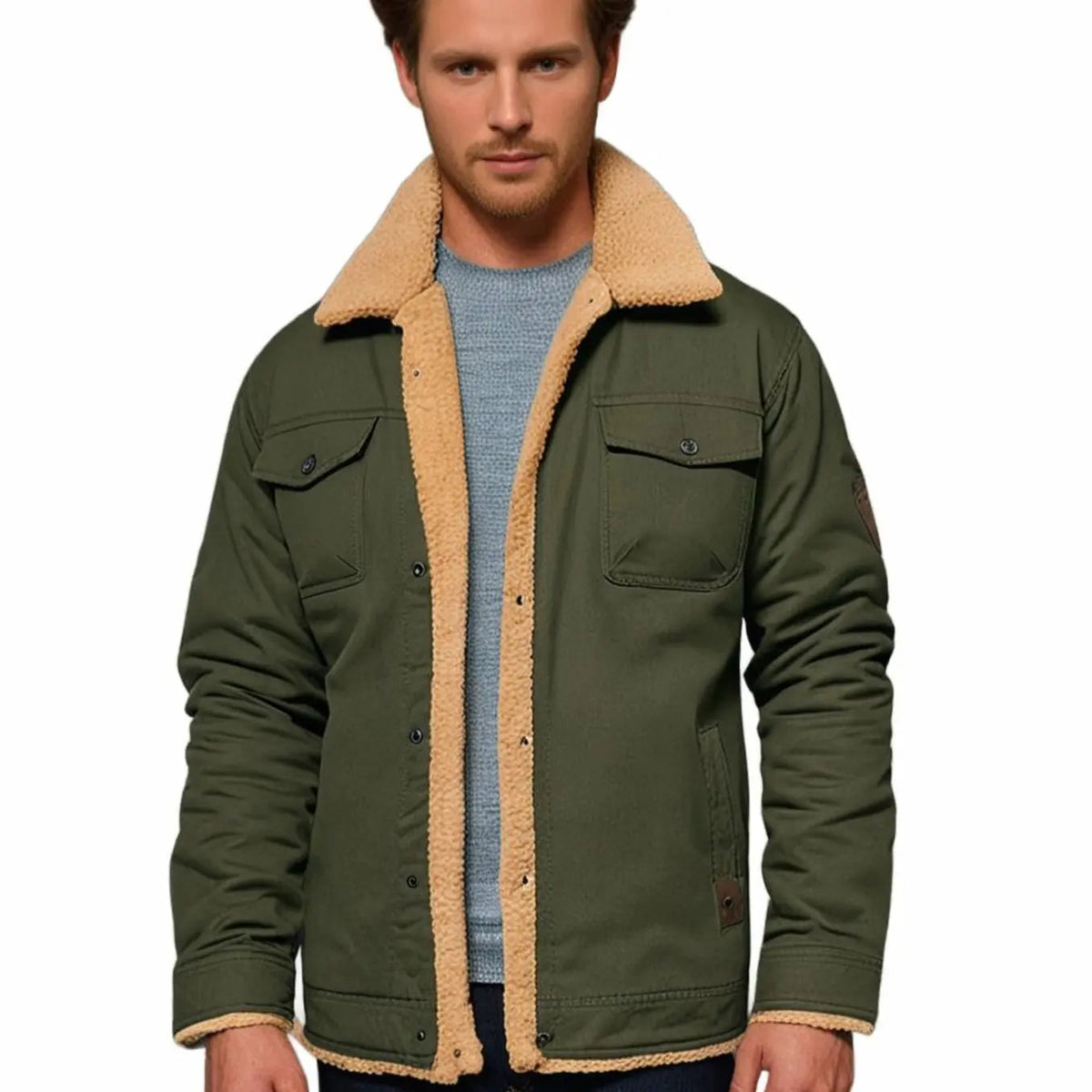 Chaqueta informal para hombre con forro polar y cuello de borreguito