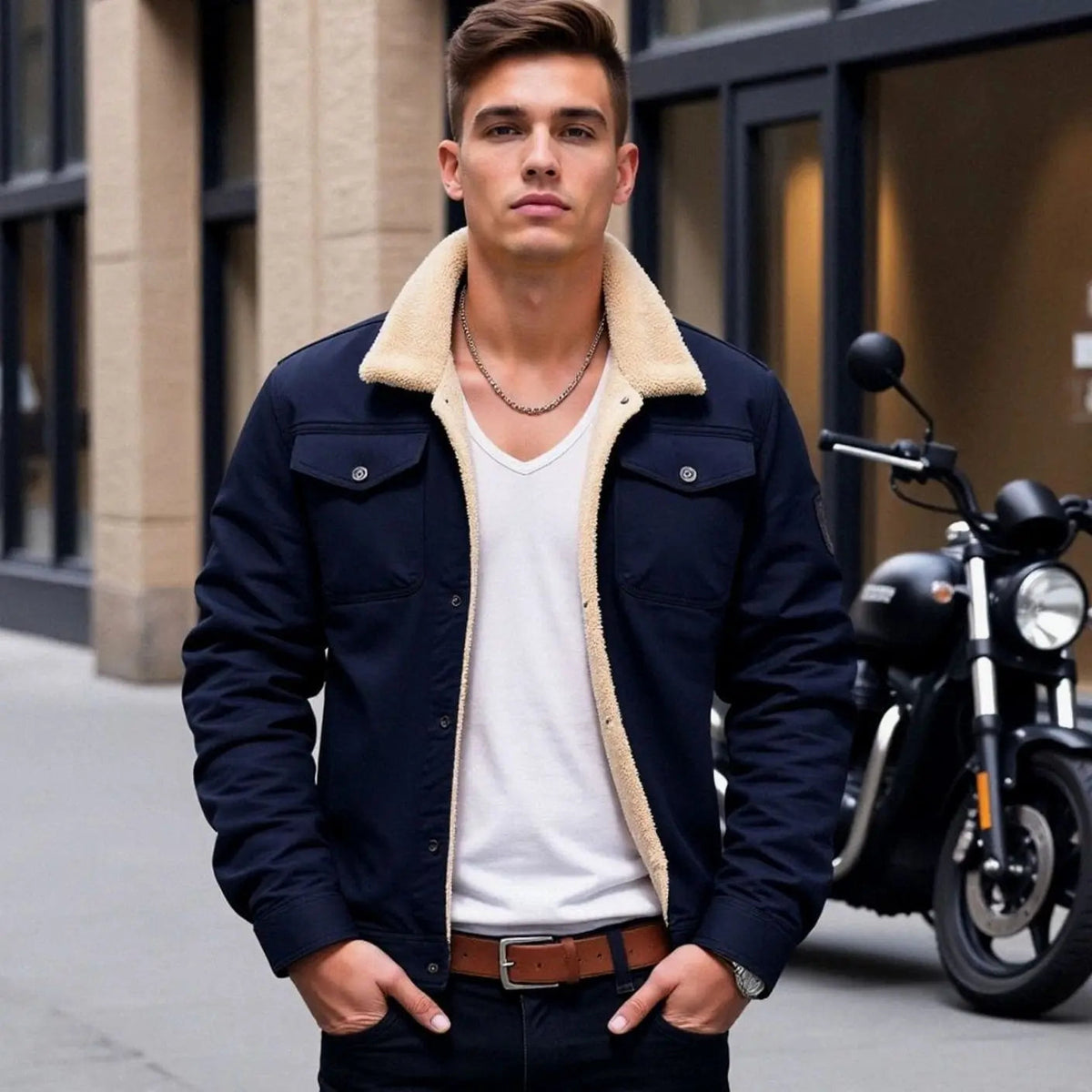 Chaqueta informal para hombre con forro polar y cuello de borreguito
