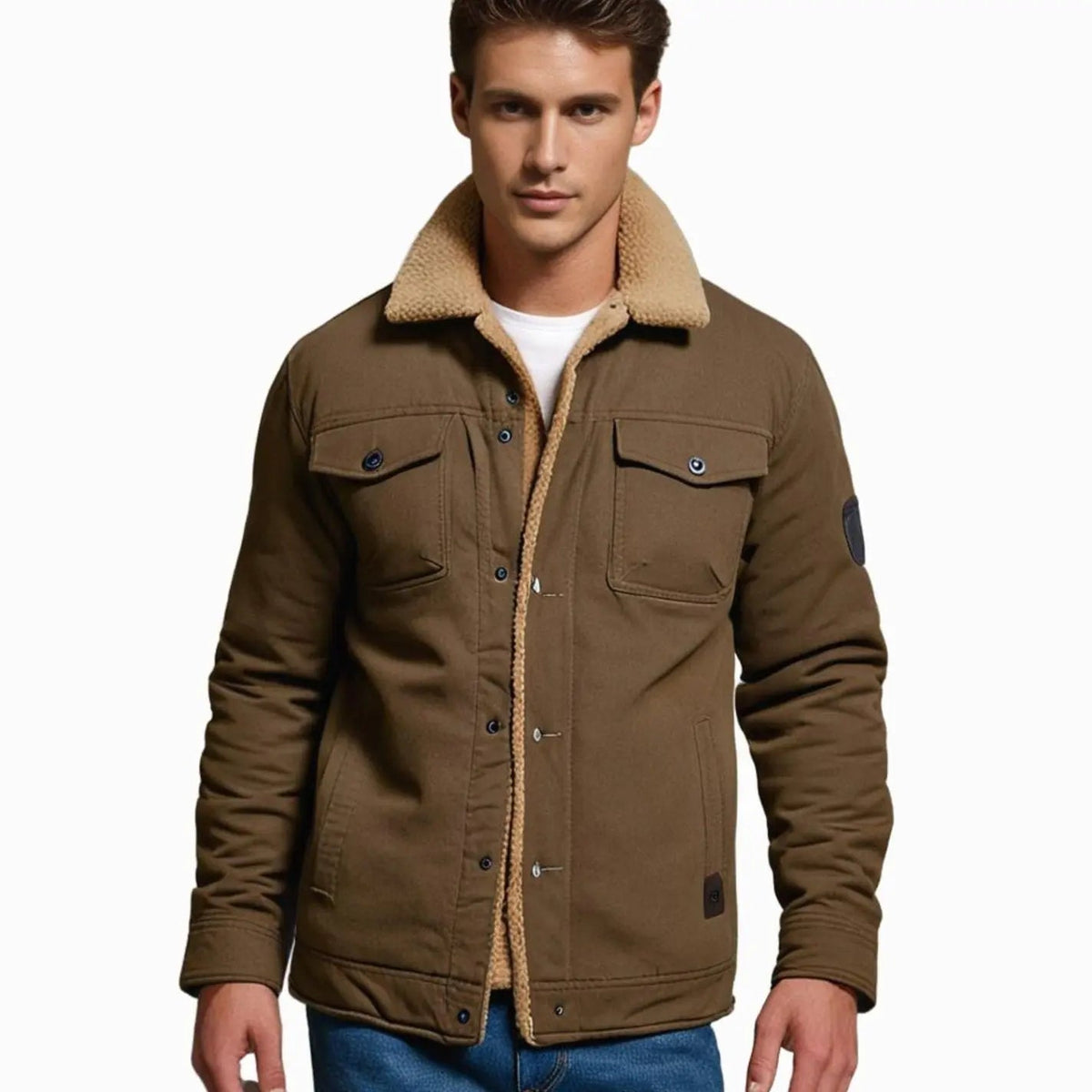 Chaqueta informal para hombre con forro polar y cuello de borreguito