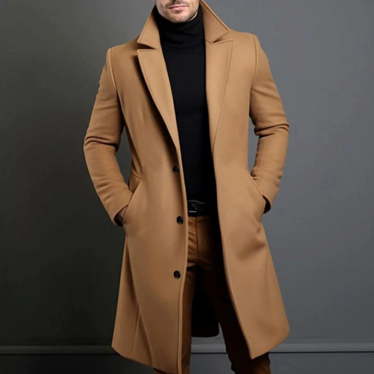 Abrigo de invierno formal para hombre, entallado y de botonadura sencilla