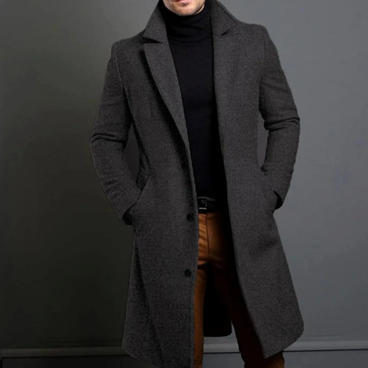 Abrigo de invierno formal para hombre, entallado y de botonadura sencilla