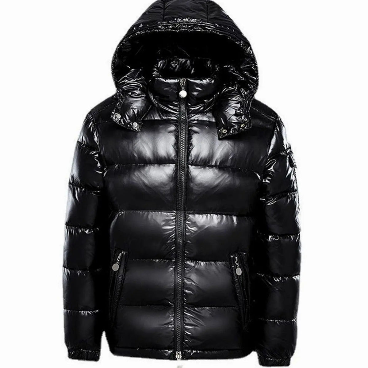 Abrigo acolchado de invierno para hombre, con capucha brillante y cierre completo