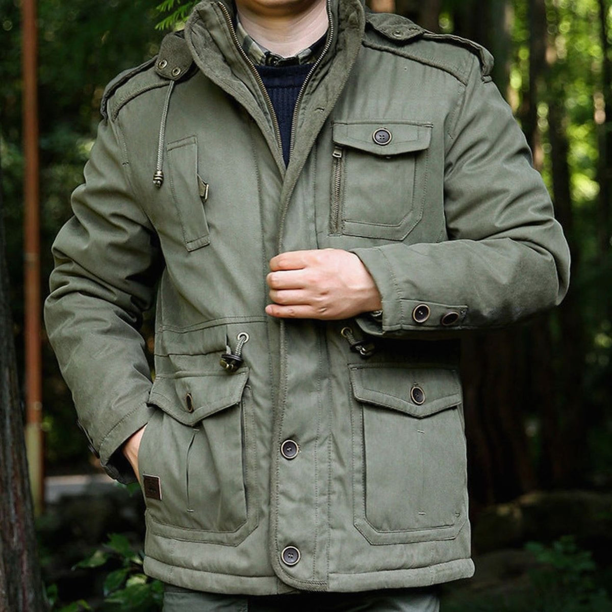 Parka acolchada con capucha para hombre, resistente al agua y con múltiples bolsillos