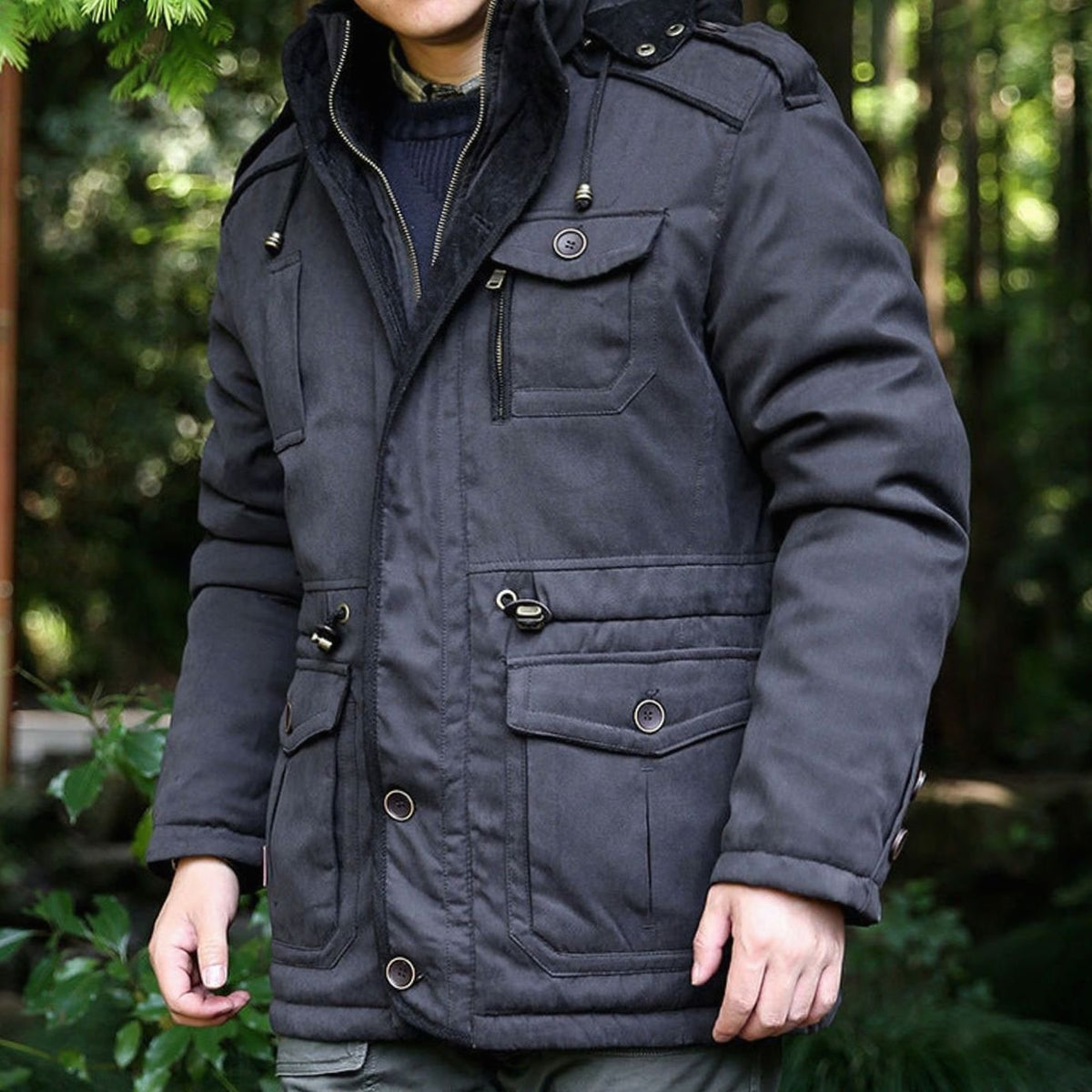 Parka acolchada con capucha para hombre, resistente al agua y con múltiples bolsillos