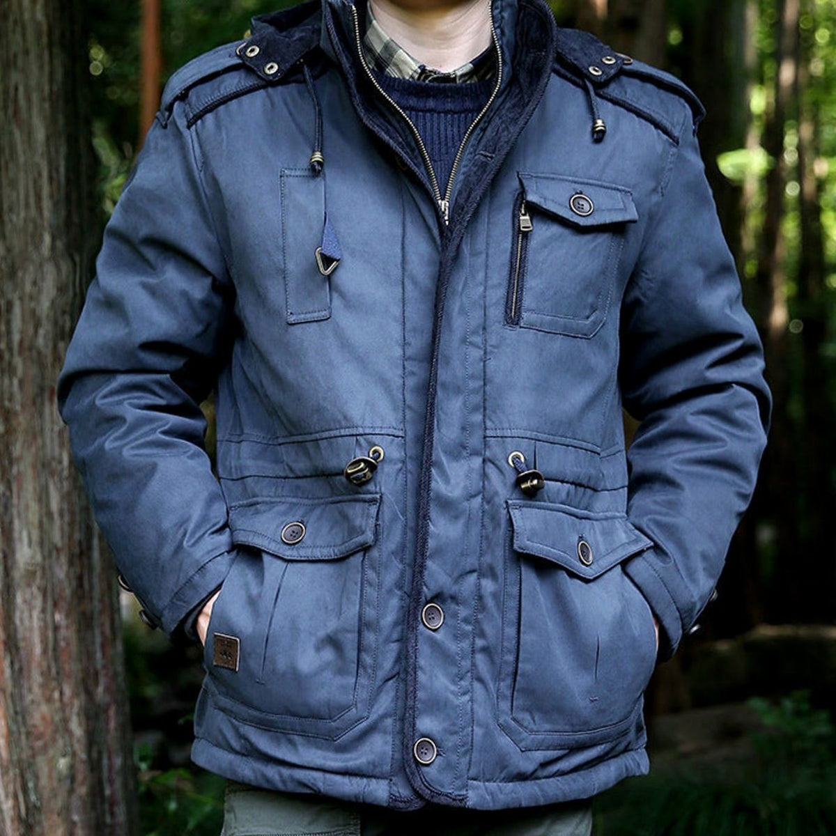 Parka acolchada con capucha para hombre, resistente al agua y con múltiples bolsillos