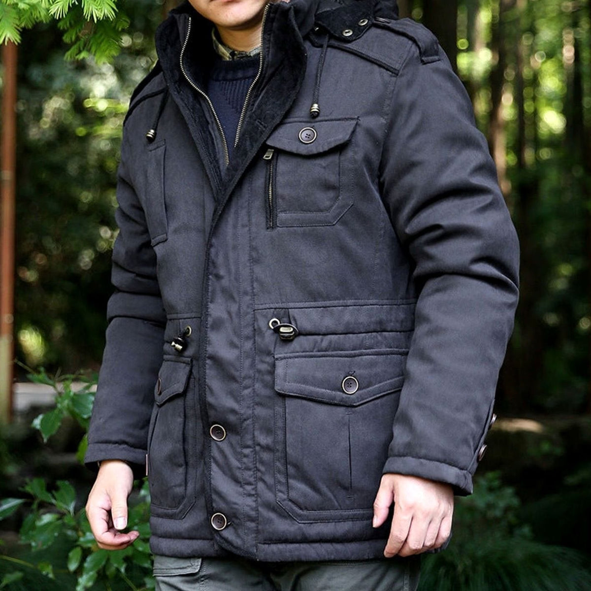 Parka acolchada con capucha para hombre, resistente al agua y con múltiples bolsillos