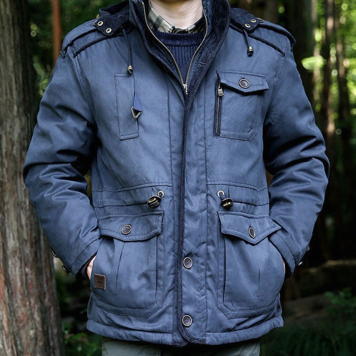 Parka acolchada con capucha para hombre, resistente al agua y con múltiples bolsillos