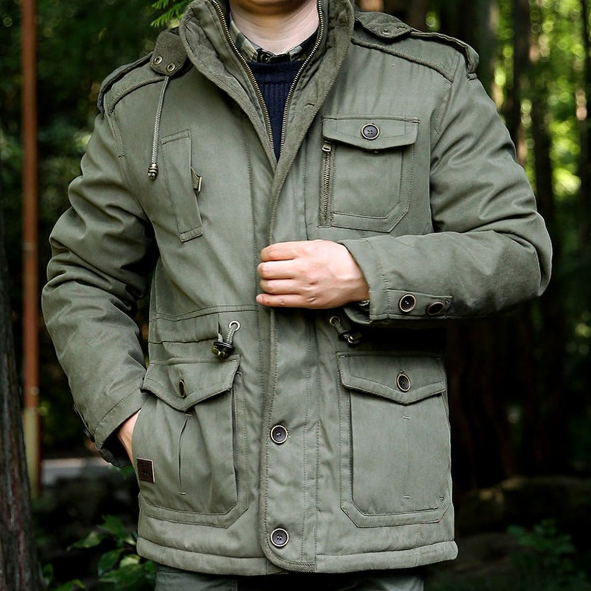 Parka acolchada con capucha para hombre, resistente al agua y con múltiples bolsillos